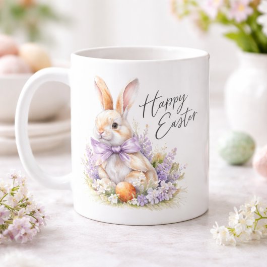 Watercolor Easter Bunny Purple Lilac Happy Easter コーヒーマグカップ