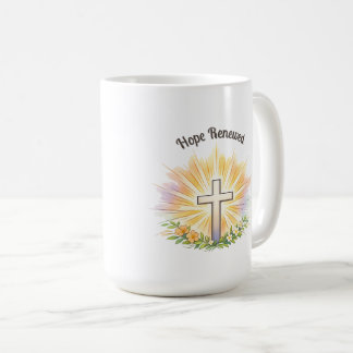 Watercolor Easter Cross Sunburst Floral Design コーヒーマグカップ