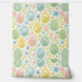 Watercolor Easter Egg Floral Peel and Stick Wallpa 壁紙