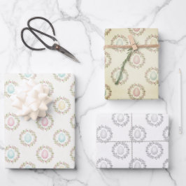 Watercolor Easter Egg Floral Wreath Wrapping Paper ラッピングペーパーシート