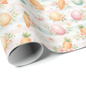 Watercolor Easter Eggs, Carrots & Spring Flowers  ラッピングペーパー (ロールコーナー)