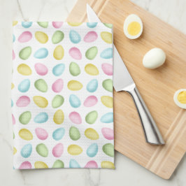 Watercolor Easter Eggs Pattern In Pastel Colors キッチンタオル