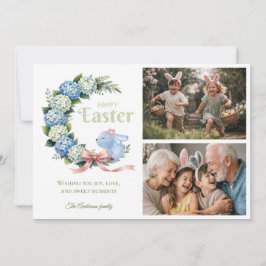 Watercolor Easter Hydrangea Cute Bunny 2 Photo シーズンカード