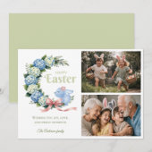 Watercolor Easter Hydrangea Cute Bunny 2 Photo シーズンカード (正面/裏面)
