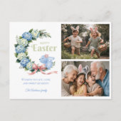 Watercolor Easter Hydrangea Cute Bunny 2 Photo ポストカード (正面)