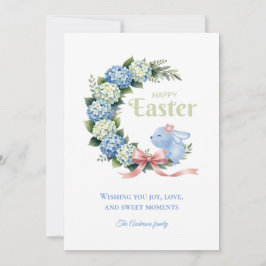 Watercolor Easter Hydrangea Cute Bunny Photo シーズンカード