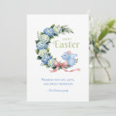 Watercolor Easter Hydrangea Cute Bunny Photo シーズンカード (スタンド正面)