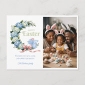 Watercolor Easter Hydrangea Cute Bunny Photo ポストカード (正面)