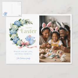 Watercolor Easter Hydrangea Cute Bunny Photo ポストカード