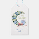 Watercolor Easter Hydrangea Wreath Cute Bunny ギフトタグ (正面)
