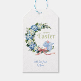 Watercolor Easter Hydrangea Wreath Cute Bunny ギフトタグ