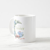 Watercolor Easter Hydrangea Wreath Cute Bunny コーヒーマグカップ (正面左)