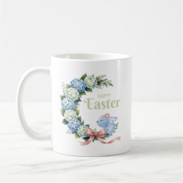 Watercolor Easter Hydrangea Wreath Cute Bunny コーヒーマグカップ