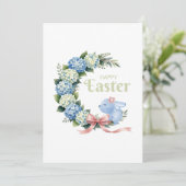 Watercolor Easter Hydrangea Wreath Cute Bunny シーズンカード (スタンド正面)