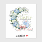 Watercolor Easter Hydrangea Wreath Cute Bunny シール (シート)
