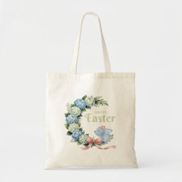Watercolor Easter Hydrangea Wreath Cute Bunny トートバッグ