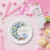 Watercolor Easter Hydrangea Wreath Cute Bunny ペーパープレート (パーティー)