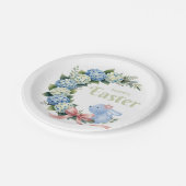 Watercolor Easter Hydrangea Wreath Cute Bunny ペーパープレート (アングル)