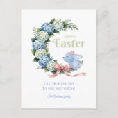 Watercolor Easter Hydrangea Wreath Cute Bunny ポストカード (正面)