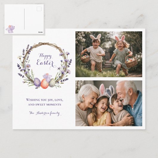 Watercolor Easter Lavender Cute Bunny 2 Photo  ポストカード