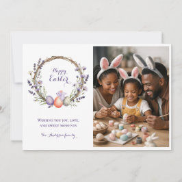 Watercolor Easter Lavender Cute Bunny Photo  シーズンカード