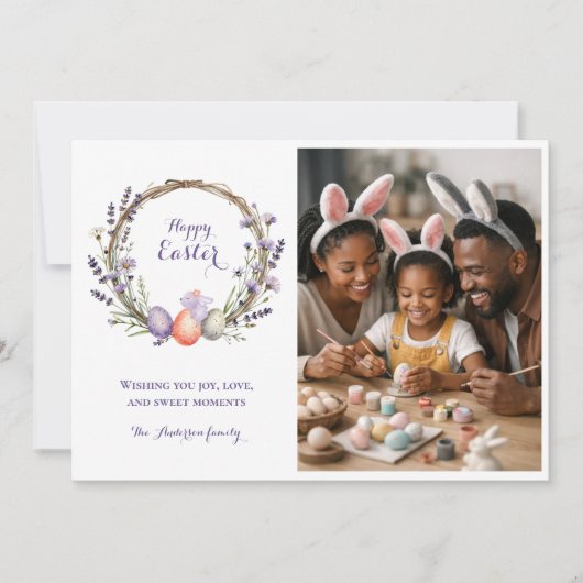 Watercolor Easter Lavender Cute Bunny Photo  シーズンカード (正面)
