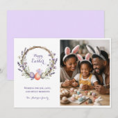 Watercolor Easter Lavender Cute Bunny Photo  シーズンカード (正面/裏面)