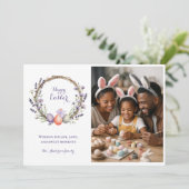 Watercolor Easter Lavender Cute Bunny Photo  シーズンカード (スタンド正面)