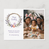 Watercolor Easter Lavender Cute Bunny Photo  ポストカード (正面)