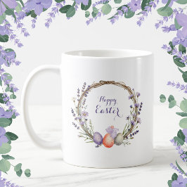 Watercolor Easter Lavender Wreath Eggs Cute Bunny コーヒーマグカップ