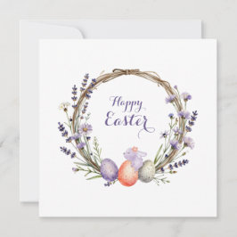 Watercolor Easter Lavender Wreath Eggs Cute Bunny シーズンカード