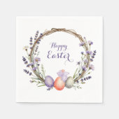 Watercolor Easter Lavender Wreath Eggs Cute Bunny スタンダードカクテルナプキン (正面)