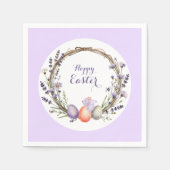 Watercolor Easter Lavender Wreath Eggs Cute Bunny スタンダードカクテルナプキン (正面)