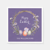 Watercolor Easter Lavender Wreath Eggs Cute Bunny スタンダードカクテルナプキン (正面)