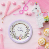 Watercolor Easter Lavender Wreath Eggs Cute Bunny ペーパープレート (パーティー)
