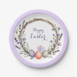 Watercolor Easter Lavender Wreath Eggs Cute Bunny ペーパープレート