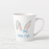 Watercolor Easter Rabbit Ears with Blue Bow Spring カフェラテマグ (右)
