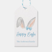 Watercolor Easter Rabbit Ears with Blue Bow Spring ギフトタグ (正面)
