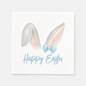 Watercolor Easter Rabbit Ears with Blue Bow Spring スタンダードカクテルナプキン (正面)