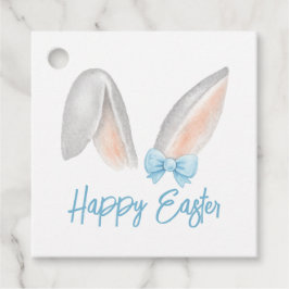 Watercolor Easter Rabbit Ears with Blue Bow Spring フェイバータグ