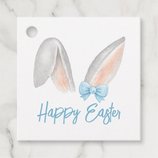 Watercolor Easter Rabbit Ears with Blue Bow Spring フェイバータグ (正面)