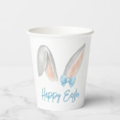 Watercolor Easter Rabbit Ears with Blue Bow Spring 紙コップ (裏面)