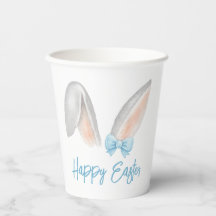 Watercolor Easter Rabbit Ears with Blue Bow Spring
