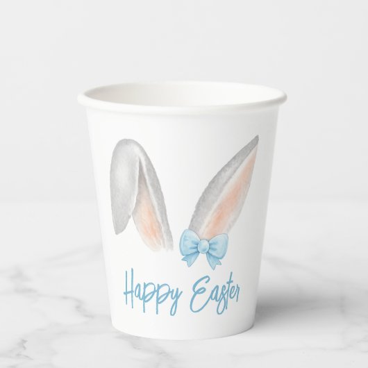 Watercolor Easter Rabbit Ears with Blue Bow Spring 紙コップ (正面)