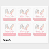 Watercolor Easter Rabbit Ears with Pink Bow Spring スクエアシール (シート)