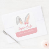 Watercolor Easter Rabbit Ears with Pink Bow Spring スクエアシール (封筒)