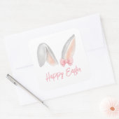 Watercolor Easter Rabbit Ears with Pink Bow Spring スクエアシール (封筒)