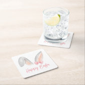 Watercolor Easter Rabbit Ears with Pink Bow Spring スクエアペーパーコースター (インサイチュ)