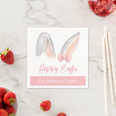 Watercolor Easter Rabbit Ears with Pink Bow Spring スタンダードカクテルナプキン (インサイチュ)