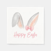 Watercolor Easter Rabbit Ears with Pink Bow Spring スタンダードカクテルナプキン (正面)